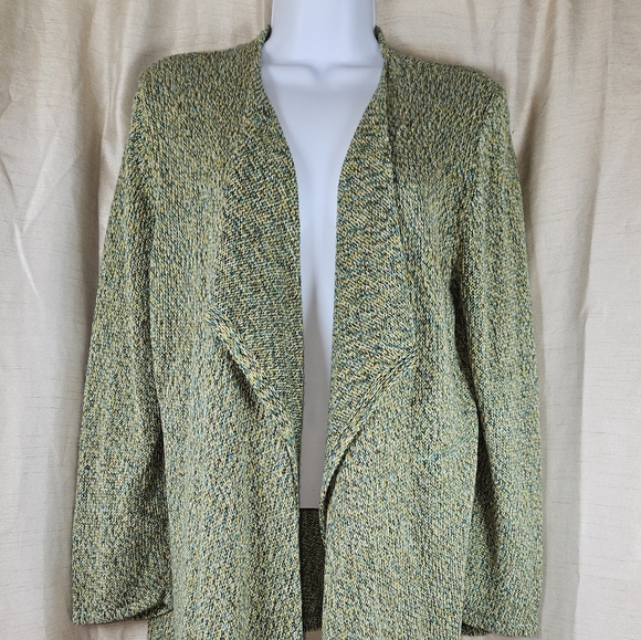 NWOT Jones NY green tweed linen open front cardigan sweater Womens Large - Picture 5 of 6